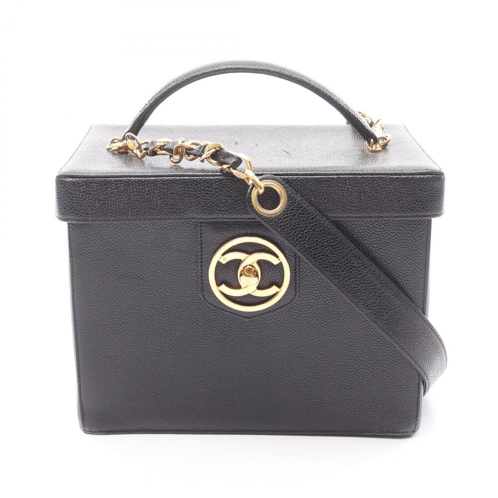 Chanel Coco Mark Handbag Caviar Leather Grained Calfskin Black
